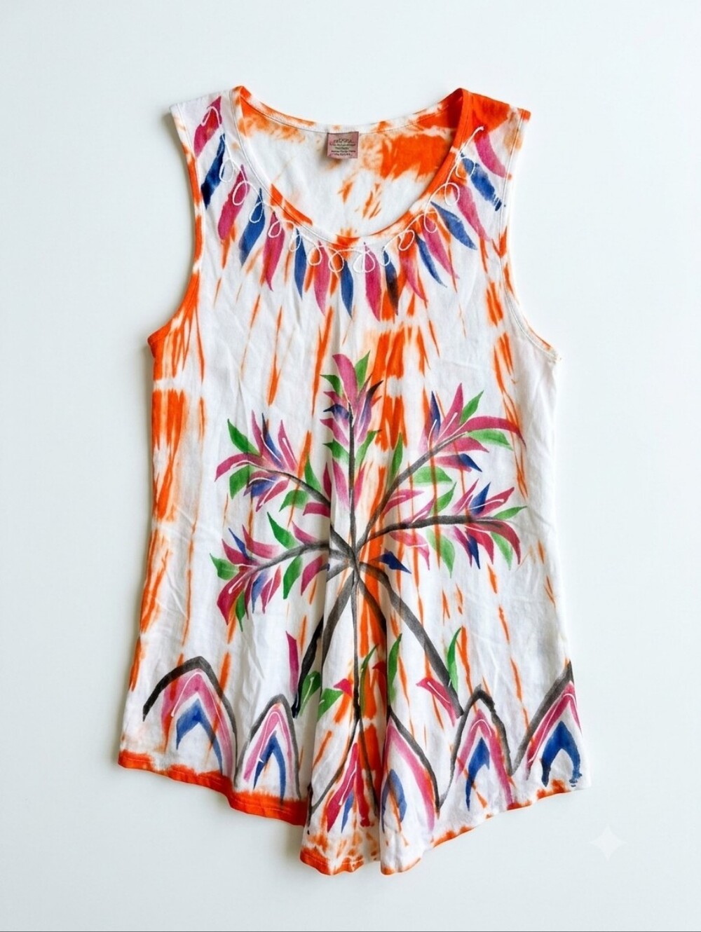 Vintage Nisha Creations Tropical Tie Dye Lightweight A-line Sleeveless Top XL